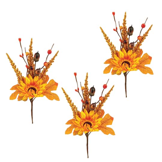Worth Imports 12" Artificial Sunflower, Acorn & Foliage Fall Picks, 3ct.